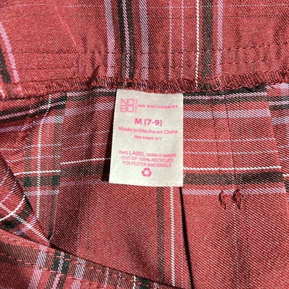 No Boundaries Pleated Maroon Plaid Skater Mini Skirt - Picture 6 of 7